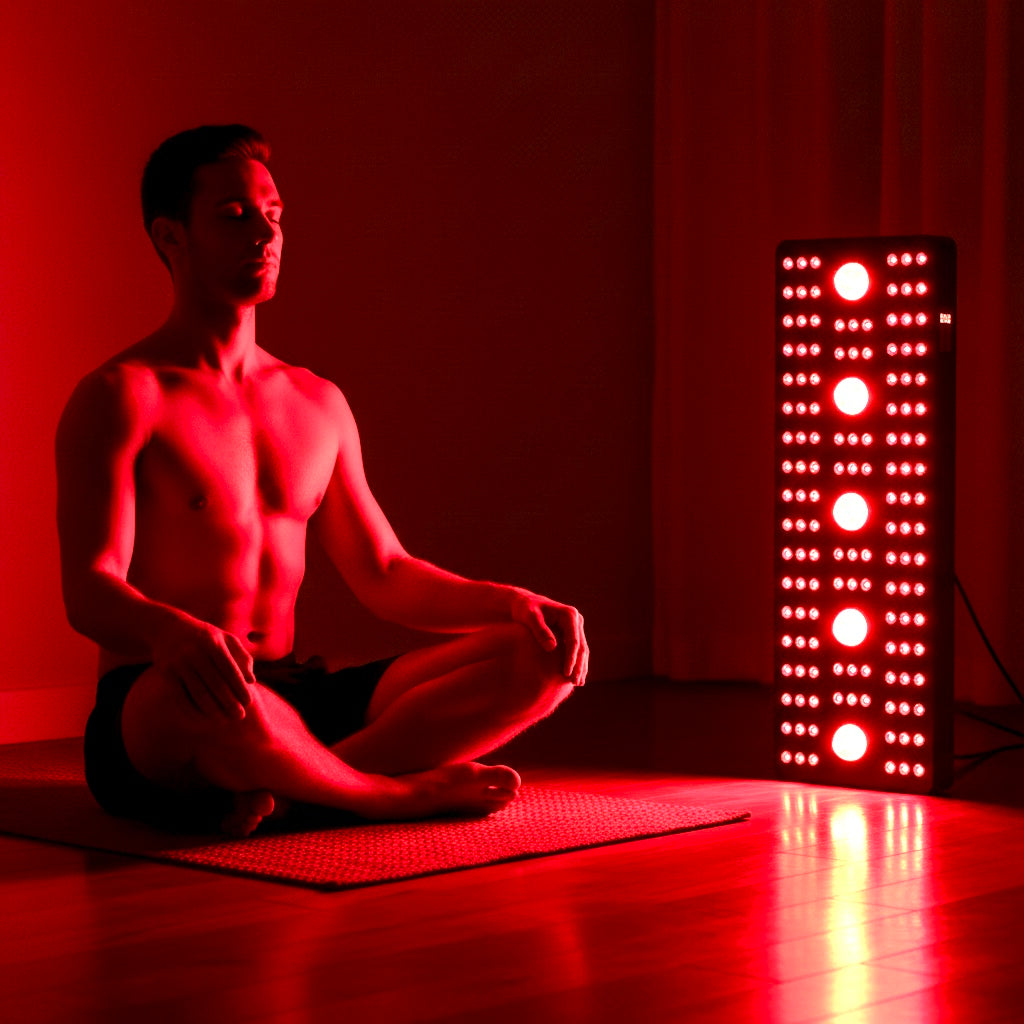 Persona che utilizza il WellDome Panel in piedi a casa